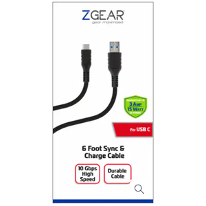 ZGEAR USB-C & USB-A 6 Ft. Sync & Charge Cable PD Flexible - Gray 2Pack