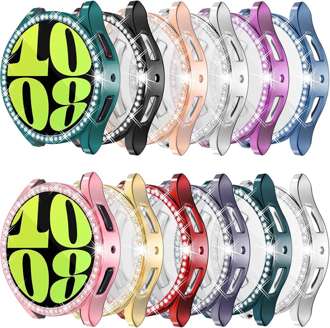 [12Pack] RICHONE Bling Case for Samsung Galaxy Watch 6 Screen Protector 44mm, HD Screen Flim Glitter Crystal Bumper Face Covers Watch Accessories for Women(Samsung Watch 6 44 mm, SM-R940)