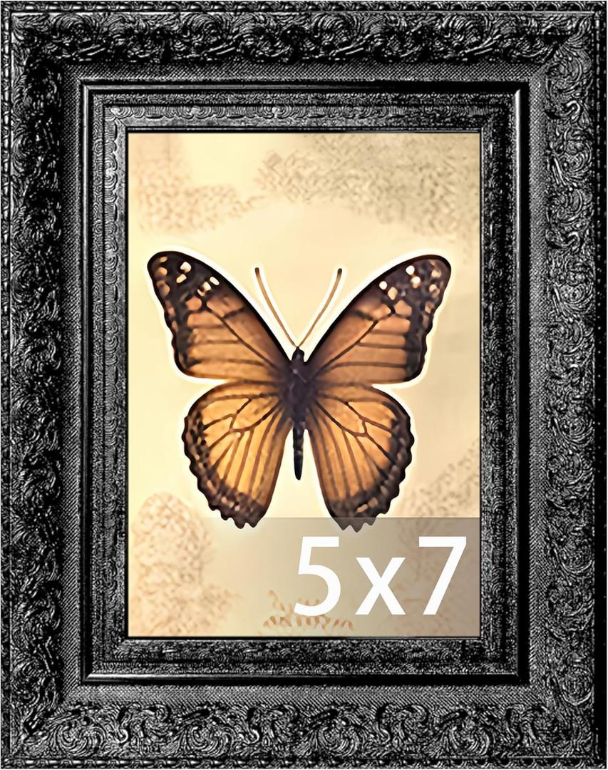 Vintage Picture Frame, Decorative Wall Hanging and Tabletop Display Photo Frame (Black, 5X7)