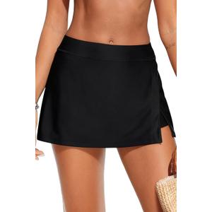 Womens Mid Rise Swim Skirt - Bathing Suit Skirt with Built-in Shorts Split Skort Swimsuit Bottoms Swimwear 2025 (X-Large, Black)