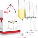 Crystal Champagne Flutes Glass Set of 4, Hand Blown Sparkling Champagne Glasses 7OZ, Clear Mimosa Glasses with Long Stem, Unique Champagne Gift for Wedding, Engagement Gift