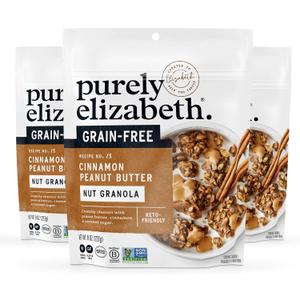 Purely Elizabeth, Cinnamon Peanut Butter, Keto Granola with MCT Oil, Grain-Free (3 Ct, 8oz Bags)- Best By: 07/23/2025