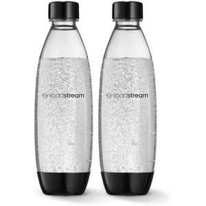 sodastream 1L Twin Pack Dishwasher Safe Slim Bottle (Black) No One Lid