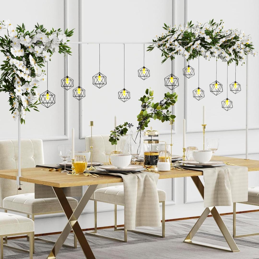 Putros Over The Table Rod Stand with Clamps White 13"-42'' Tall 29"-98" Length Adjustable Metal Table Arch Hanging Rod Stand for Party Wedding Anniversary Christmas Decoration