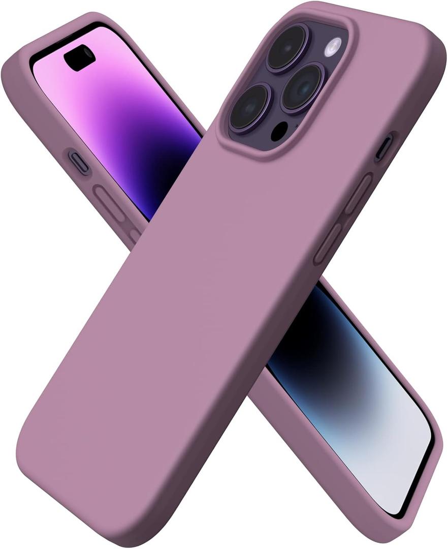 ORNARTO Compatible with iPhone 14 Pro Case 6.1, Slim Liquid Silicone 3 Layers Full Covered Soft Gel Rubber Phone Case Protective Cover with Microfiber Lining 6.1 inch-Lilac Purple