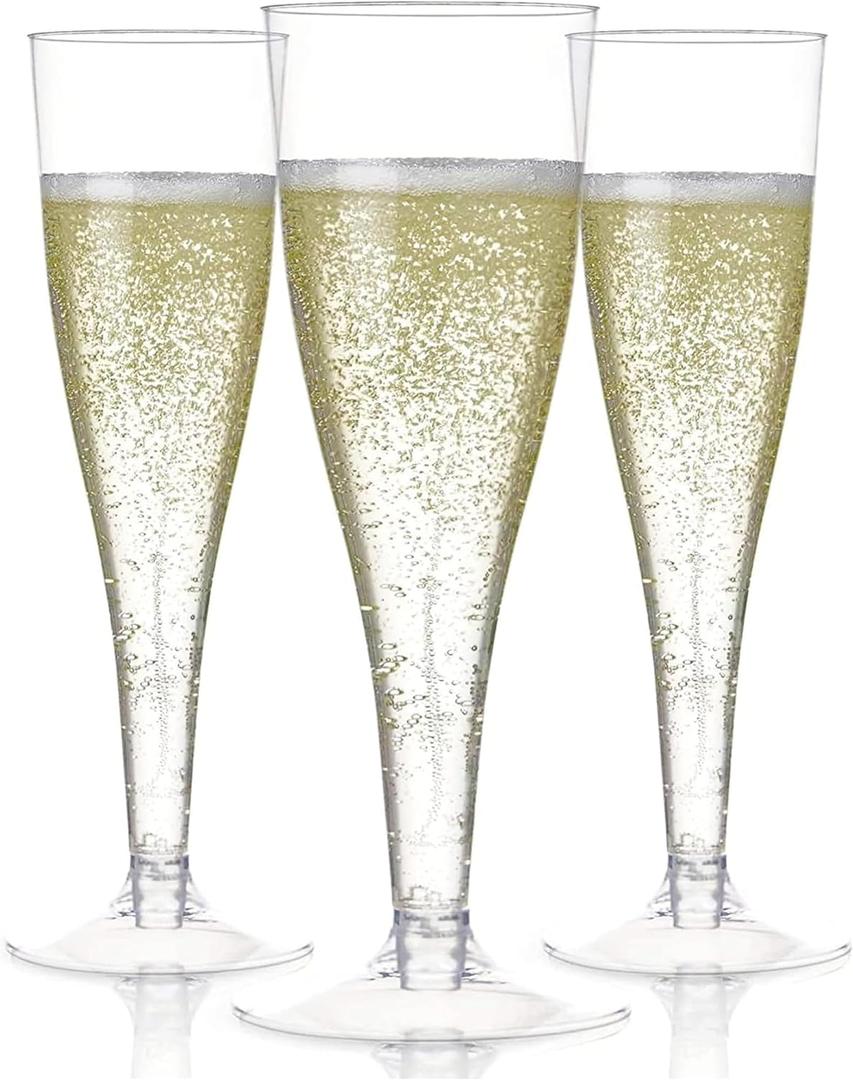Prestee Set of 24 Clear Plastic Champagne Flutes - 4.5 oz Capacity Shatterproof Disposable Glasses - Suitable for Weddings, Cocktail Parties, and Outdoor Celebrations (24 Count (Pack of 1))