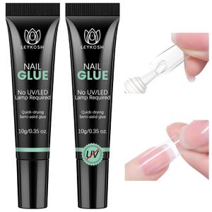 Nail Glue for Press Ons, 10s Fast-Drying No U V Light Needed - Upgrade Super Strong Semi Solid Gel Nail Glue Last Up to 28+ Days & Easy to Remove, 10g*2 High Capacity for Fake & Acrylic Nail Tips