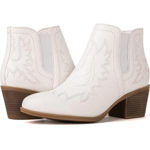 GLOBALWIN Women's Pull On Ankle Boots The Western Cowboy Cowgirl Boots (9, 21yy01 White)