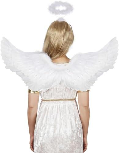Amazon.com: Sunboom Angel Wings and Halo for Adult Kids - Adults Angel Halo and Wings for Women Girls - White Feather Angel Wings Costume with Halo Headband Small : Clothing, Shoes & Jewelry