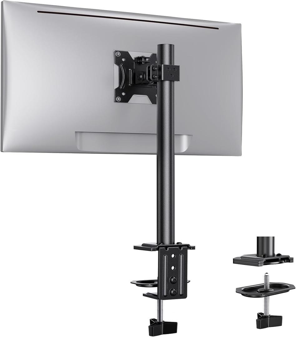 Ergear Monitor Mount for Most 13-32" Computer Screens up to 17.6lbs, Improved LCD LED Monitor Riser, Adjustable Height and Angle, Single Gaming Desk Mount Stand, Black, EGCM12