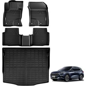 Floor Mats & Cargo Liner for 2020-2026 Ford Escape(Not fit Hybrid) | TPE All Weather Floor Liners & Cargo Mat 4pcs Full Set Escape Accessories Black