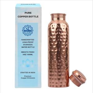100% Pure Copper Water Bottle for Drinking, 34 Oz Hammered Ayurvedic Copper Bottle for Drinking Water | Leak-Proof & Eco-Friendly | For Yoga, Office, Travel  Handcrafted, Reusable & BPA-Free