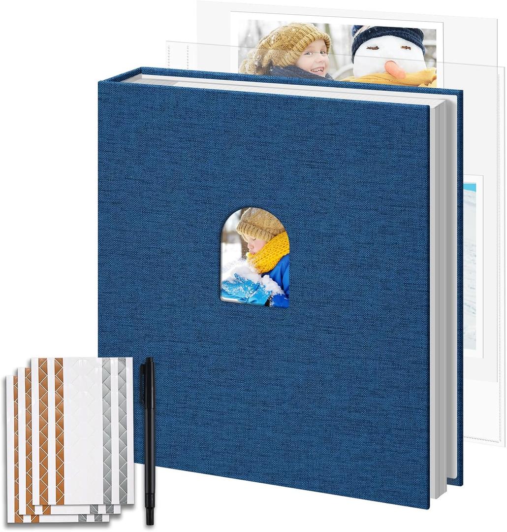 8.5X11 Inch 3 Ring DIY Scrapbook Photo Album, Linen Cover Scrapbooks Photobook with 20 Sheets Plastic Sleeves 40 Pages Blank White Inner Pages for Wedding Birthday Baby Travel Navy