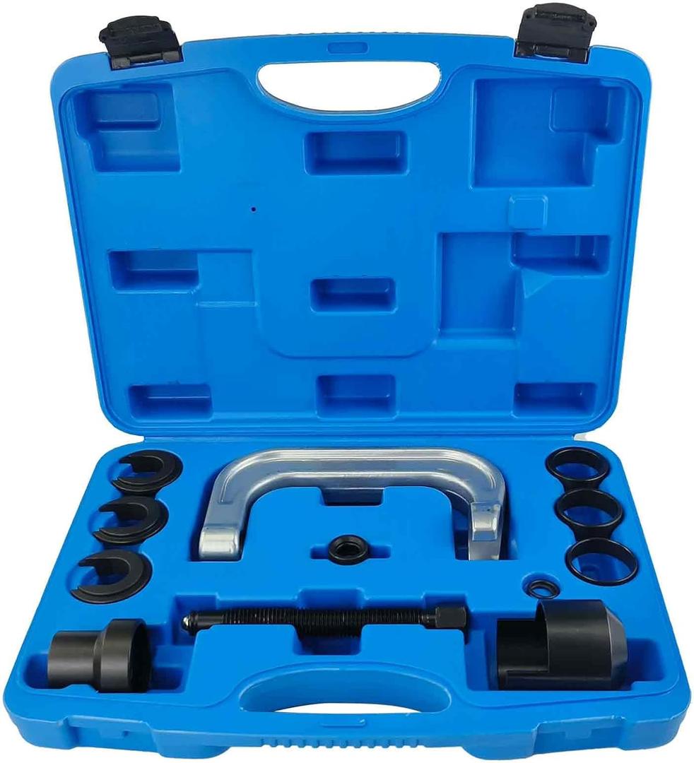 13Pcs Upper Control Arm Bushing Service Tool Kit Heavy-Duty Forged C-Frame Press Service Set Compatible with Ford, GM, Chrysler Suspension Repair