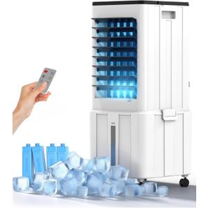 Windowless Portable Air Conditioners, 3.6 gal Removable Water Tank,4 Ice Packs, 4 Modes & 3 Speeds,12H Timer Oscillating Swamp Cooler for Room no Windows, Bedroom, Living Room (white&black)