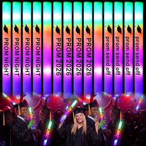 60 Pack Prom 2026 LED Foam Light Sticks Bulk Glow in The Dark Prom Night Send off 2026 Party Supplies with 3 Modes Colorful Flashing Senior High School Graduation Party Favors, Battery Powered