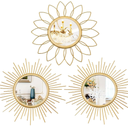 3 Pack Metal Mirrors for Wall Sunburst Wall Mirrors Home Décor Decorative Hanging Wall Art for Living Room Bedroom Entryway (Gold, Sunburst)