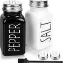 2 Pack Salt and Pepper Shakers Set, Glass Shaker with Stainless Steel Lid, Modern and Cute Farmhouse (Black and White)