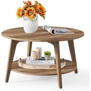 VASAGLE MAEZO Collection - Round Coffee Table, 2-Tier Center Table with Storage, Tapered Legs, Curved Transitions, 31.5 Dia. x 17.7 H Inches, Easy Assembly, for Living Room, Honey Brown ULCT243K41