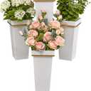Flower Display Stand with Buckets - Flower Cart with Wheels for Bouquet Shop, Metal Flower Rack Display Stand for Wedding Garden, Party, Events (Gold, Square buckets)