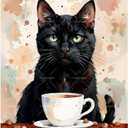 Animal Portrait Paint by Numbers Kit for Adults - DIY Black Cat and Coffee Painting on Canvas, Acrylic Paint Set, Suitable for Beginners, Cozy Art for Home Decoration or Gifts(16X20IN Framed)