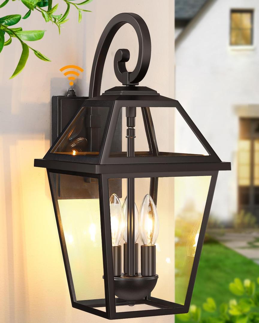 18" Large Dusk to Dawn Outdoor Wall Light Fixture, Anti-Rust Aluminum Exterior Porch Light with Photocell Sensor, Modern Farmhouse Black Outdoor Sconce Light for House Garage Coach, 1-Pack
