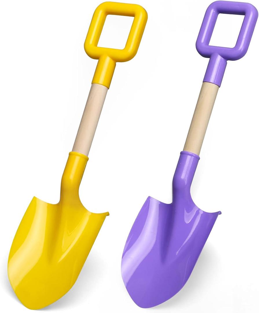 Kids Garden Tool Shovels Toys, 16" Long Kids Beach Spades Sand Shovels Toys for Adults Gardening Tools Garden Kit Travel Sandbox Toy Sturdy Snow Scoop Durable Wood Handle Spade for Digging Sand Snow (Yellow)