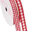 VATIN 2 Rolls Red and White Gingham Ribbon Set, Total Length 20 Yards, Each Roll Measuring 3/8 Inch Wide by 10 Yards Long, Featuring Polyester Woven Edges, Comes in 2 Distinct Buffalo Check Designs