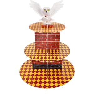 Magical Wizard Cupcake Holder, 3-Tier Snow Owl Theme Cardboard Cupcake Stand, Dessert Tower Display Birthday Party Supplies Decoration