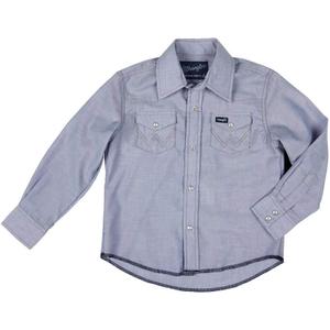 Wrangler Boy's Long Sleeve White Snap Shirt (Medium, Blue Chambray)