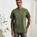 Mens Cotton Linen Shirts Short Sleeve Henley T-Shirt Summer Casual Lightweight Hippie Beach Tops (M)