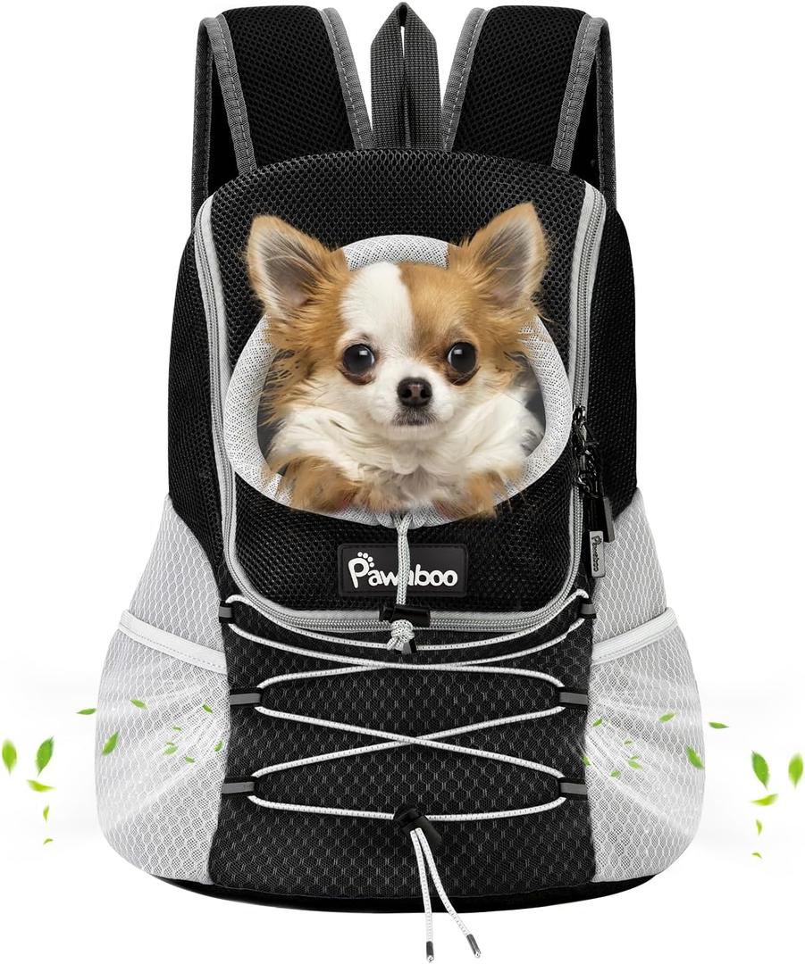 Pawaboo Pet Dog Carrier Backpack, Puppy Dog Travel Front Carrier for Small Medium Dogs Cats, Adjustable Breathable Dog Carrying Backpack with Safety Strips for Hiking, Walking (Black M Up to 10 lbs) (Medium-Up to 10lbs)