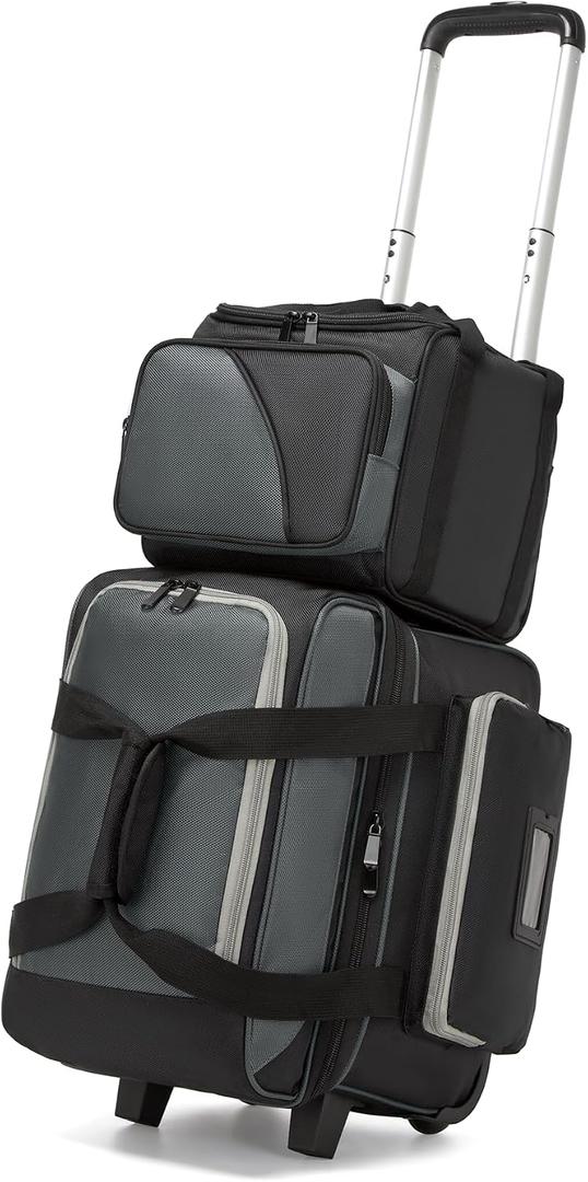 2 Ball Bowling Bags with Wheels, Roller Bowling Bag with Separate Shoe Compartment and Retractable Handle, 1 Ball Bowling Roller Bag + 1 Ball Color Matching Add On ToteGrey