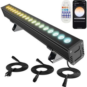 LED Wall Washer Light Bar, Tunable White 2700K-6500K, Smart WiFi App and RF Remote, Smooth Dimming, 8 Modes, Linkable 20in IP65, AC120V Plug-in for Porch Patio Sign, 20" 36W Tunable White