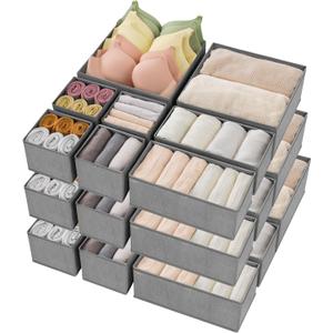 Criusia Drawer Organizer Clothes, 24 Pack Underwear Drawer Organizers, Foldable Closet Organizers and Storage Dresser Drawer Dividers Clothing Organizer for Clothes, Socks, Scarves, Bra, Ties (Grey)