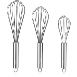 NileHome Stainless Steel Whisk Set 8" 10" 12" Kitchen Whisk Balloon Whisk Kitchen Wisk Wire Whisks for Cooking, Whisking, Blending, Beating, Stirring-3 Pack (Silver-3P)