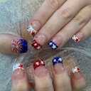 4th of July Press on Nails - Short Square Fake Nails with Star Spot Design - Red, Blue French Tip, Independence Day False Nails for Women 24 Pcs