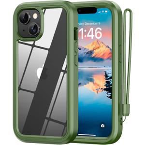 ANB for iPhone 14 case & iPhone 13 case,Soft Silicone and Clear Hard PC Back 3in1 Full Body Shockproof Heavy Duty Military-Grade Drop Protection Cover, 6.1 inch (Green)