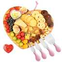 hecef 7pcs Cheese Board Set, Charcuterie Boards Set with Knives & Ceramic Bowls, Heart-shape Serving Board Set for Birthdays, Weddings, Feast, Housewarming(Pink)