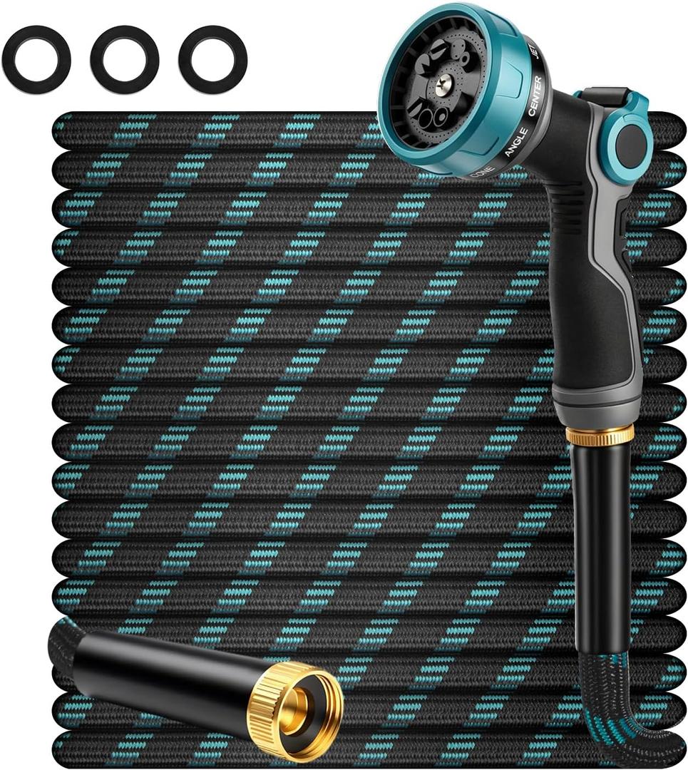Garden Hose 30FT Non-Expandable Ultra Lightweight Water Hose & Super Flexible Hose with 10 Pattern Hose Nozzle High-Strength Special Cloth Cover with 3/4" Brass fitting for Lawn, Yard, Car Washing