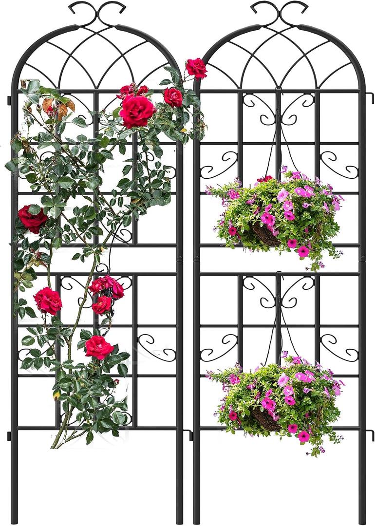 2-Pack 71" Black Metal Garden Trellises with Butterfly Design