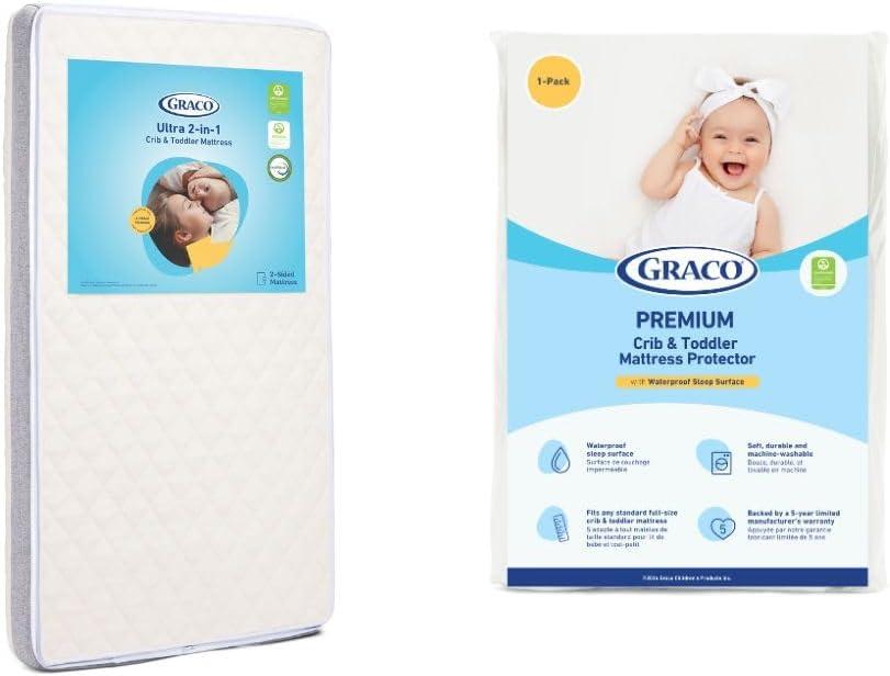 Graco Ultra Dual-Sided Crib Mattress & Protector Value Bundle (1-Pack) Includes GREENGUARD Gold Certified Crib Mattress, GREENGUARD Gold Certified Waterproof Protector