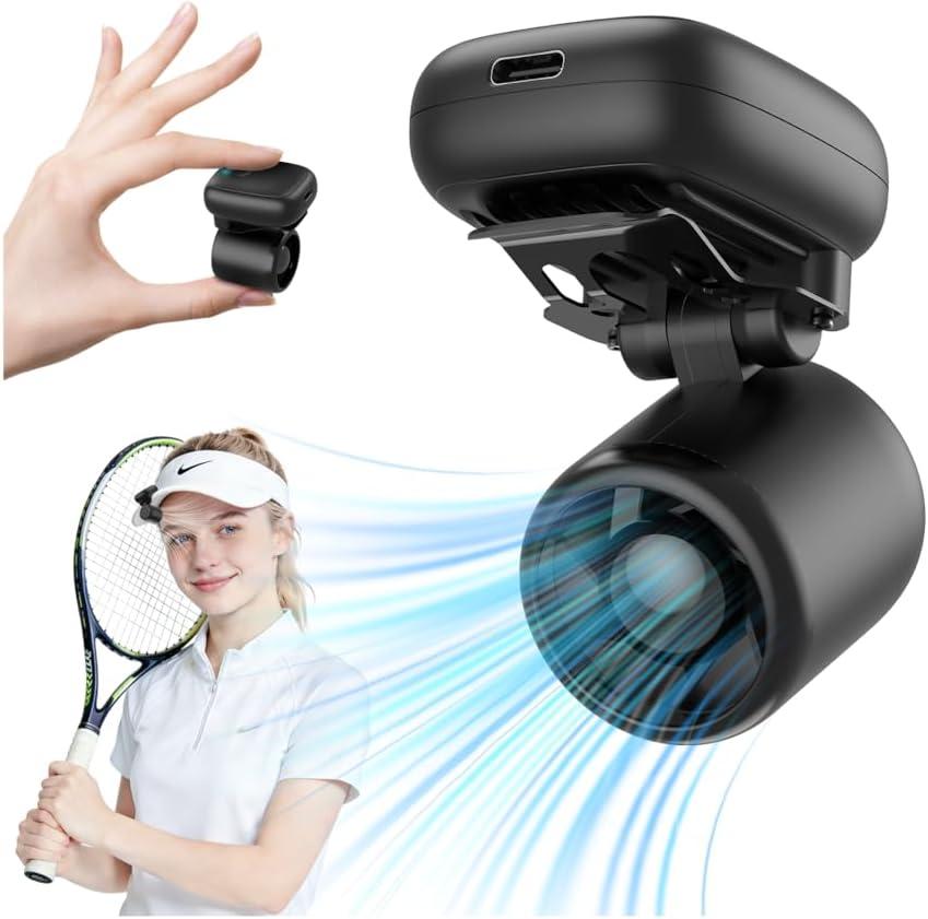 Mini Clip On Fan Portable, Ultra-Lightweight 2oz, Rechargeable Mini Portable Fan with 3 Speeds USB-C, Hands-Free Clip Fan Face Cooling for Outdoor, Soccer, Baseball Cap, Visor Hat, Sports (Black)