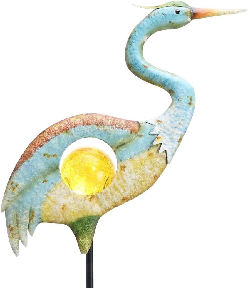 TERESA'S COLLECTIONS Blue Heron Outdoor Solar Lights for Garde Decor, Metal Yard Decorations Outdoor Decorative Garden Stake for Outside, Yard Art Pathway Lights for Patio Decor 37",Gifts for Mom