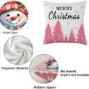 Pink Christmas Throw Pillow Covers 18x18 Inch Set of 4 Winter Holiday Decor Pillowcase Snowman Santa Claus Xmas Tree Decorative Cushion Case for Couch Sofa