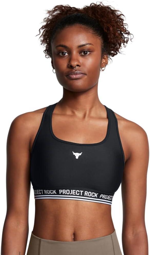 Under Armour Women's Project Rock Crossback Mid Impact Sports Bra (Black, S)