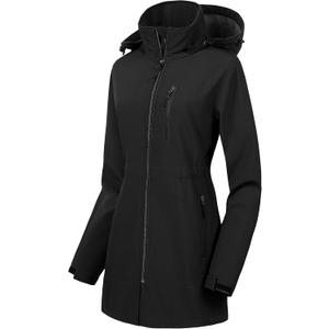 CREATMO US Women's Lightweight Waterproof Long Softshell Tactical Jacket Fleece Lined Windbreaker (XX-Large, Black)