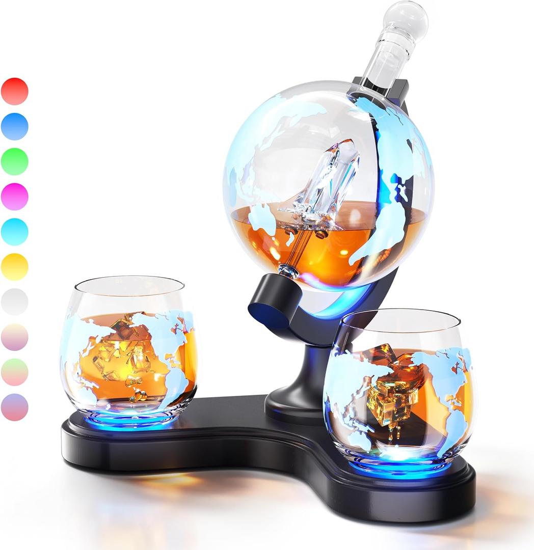 Gifts for Men Dad, Kollea Unique Light Up Whiskey Globe Decanter Sets with 7 RGB Colors, Cool Christmas Birthday Gift for Men, Funny Anniversary Present for Him Husband