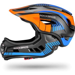 ROCKBROS Kids Full Face Helmet Kids Bike Helmets Lightweight Toddler Mountain Bike Helmet Detachable for MTB BMX Skating Cycling Scooter Safety Bicycle Helmets for Youth Child Boys Girls Ages 3-16 (Black Orange)