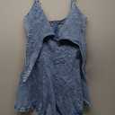 OYOANGLE Women's Vintage Bowknot Spaghetti Strap Denim Romper Sleeveless Wide Leg Jean Short Jumpsuits (Medium)